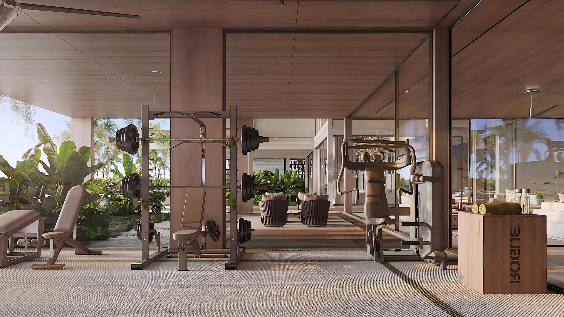 Private gym pavilion with tropical views