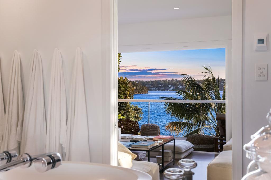 Bathroom vanity with waterfront view