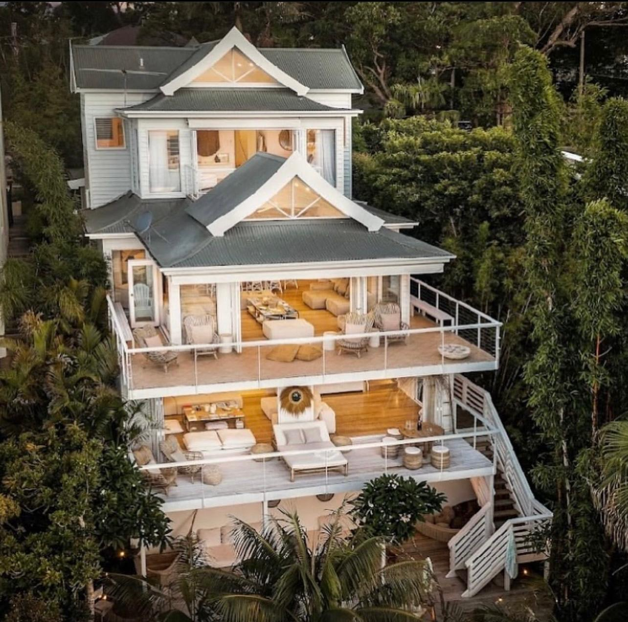 Aerial view of multi-level coastal home