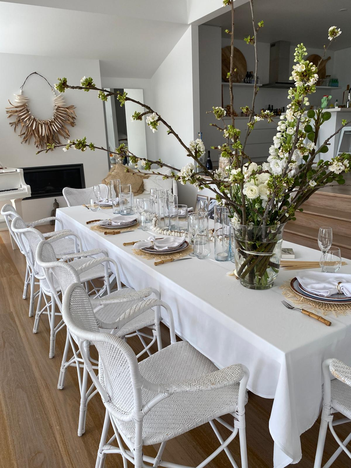 Elegant dining table with cherry blossoms